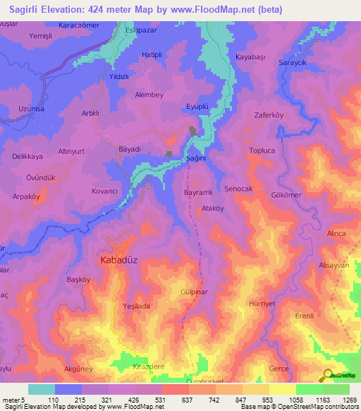 Sagirli,Turkey Elevation Map