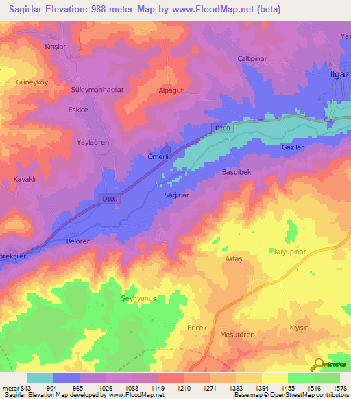 Sagirlar,Turkey Elevation Map