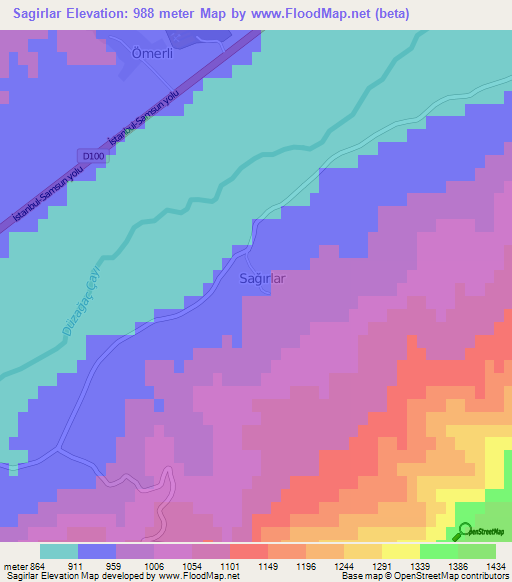 Sagirlar,Turkey Elevation Map