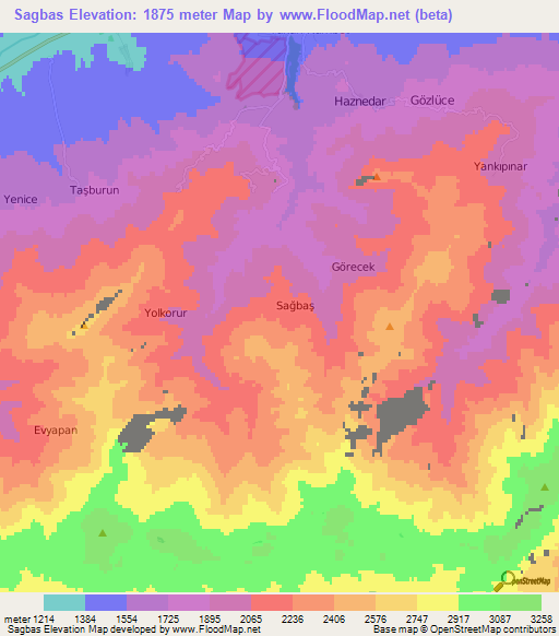 Sagbas,Turkey Elevation Map