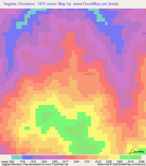 Sagbas,Turkey Elevation Map