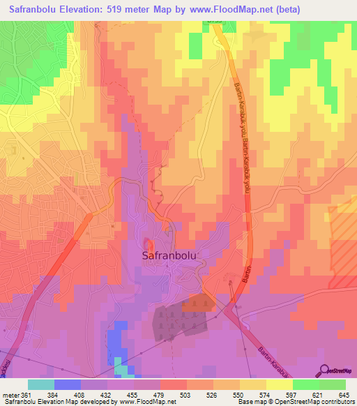 Safranbolu,Turkey Elevation Map