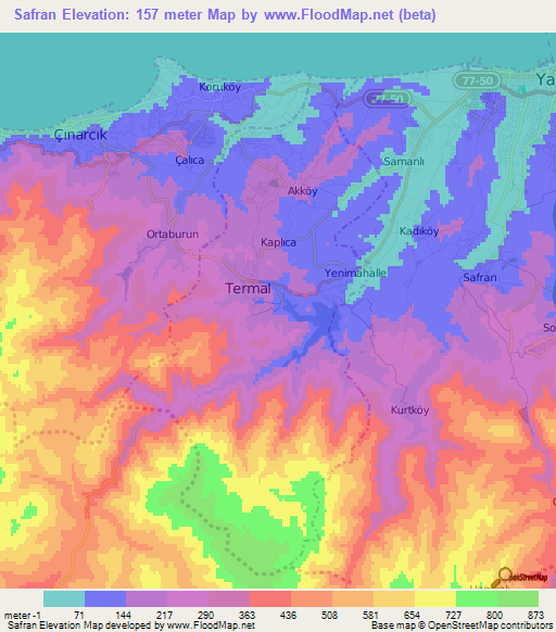 Safran,Turkey Elevation Map