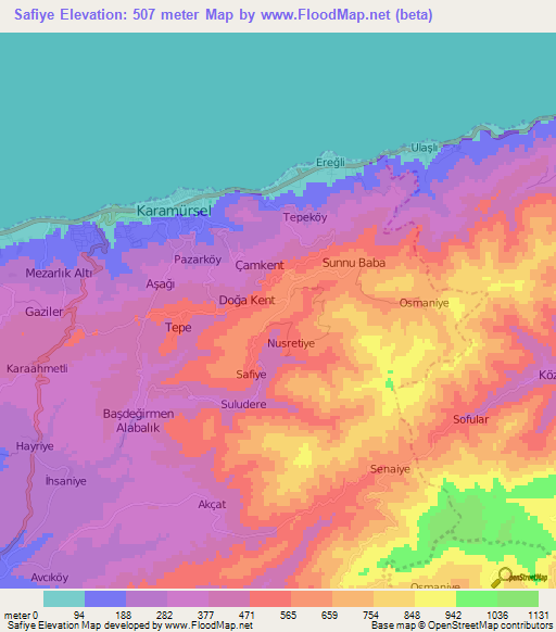 Safiye,Turkey Elevation Map