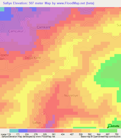 Safiye,Turkey Elevation Map