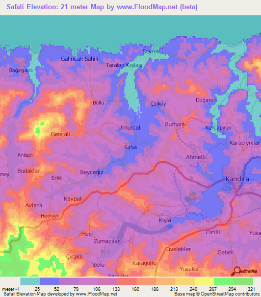 Safali,Turkey Elevation Map