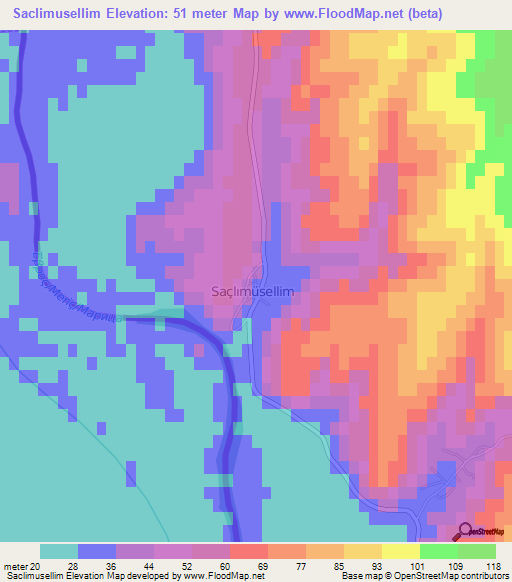 Saclimusellim,Turkey Elevation Map