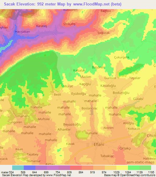 Sacak,Turkey Elevation Map