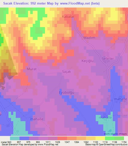 Sacak,Turkey Elevation Map