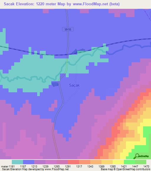 Sacak,Turkey Elevation Map