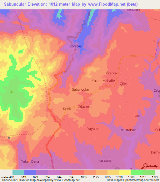 Sabuncular,Turkey Elevation Map