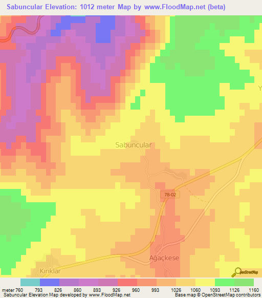 Sabuncular,Turkey Elevation Map