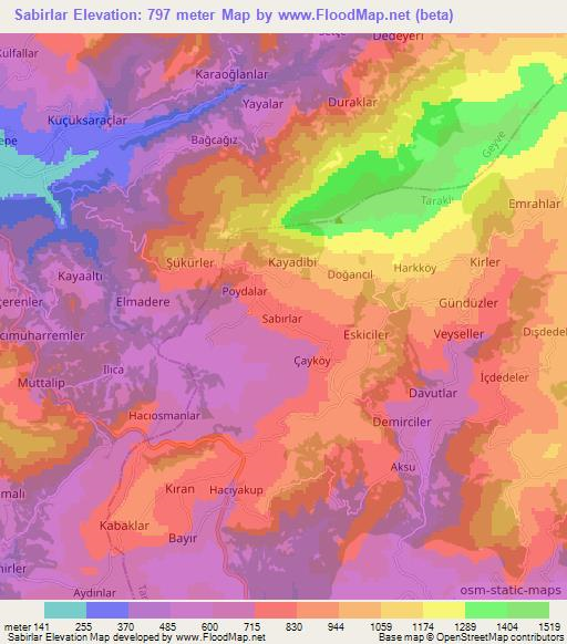 Sabirlar,Turkey Elevation Map