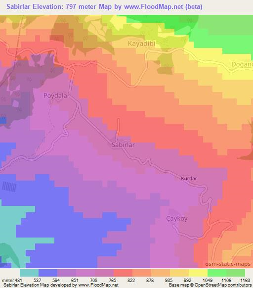 Sabirlar,Turkey Elevation Map