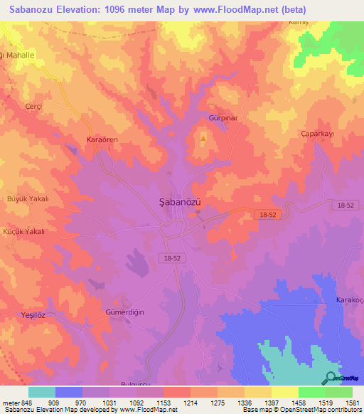 Sabanozu,Turkey Elevation Map