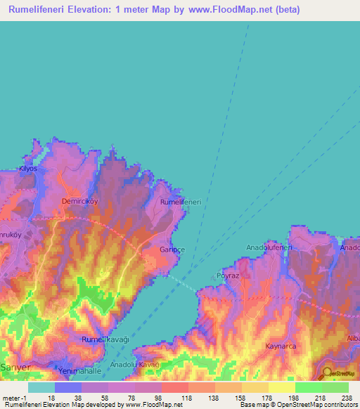 Rumelifeneri,Turkey Elevation Map