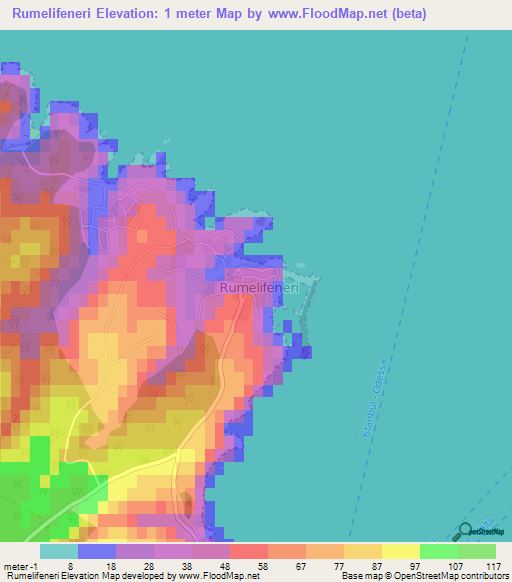 Rumelifeneri,Turkey Elevation Map