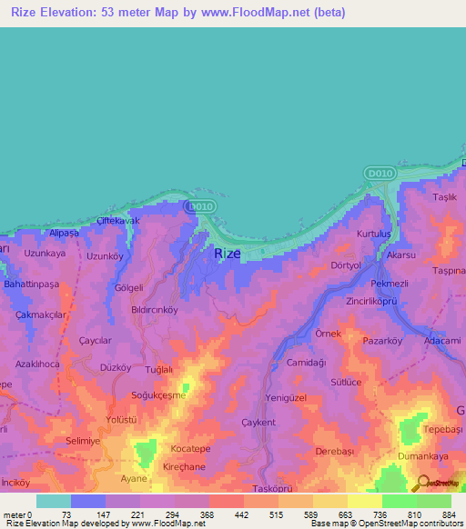 Rize,Turkey Elevation Map