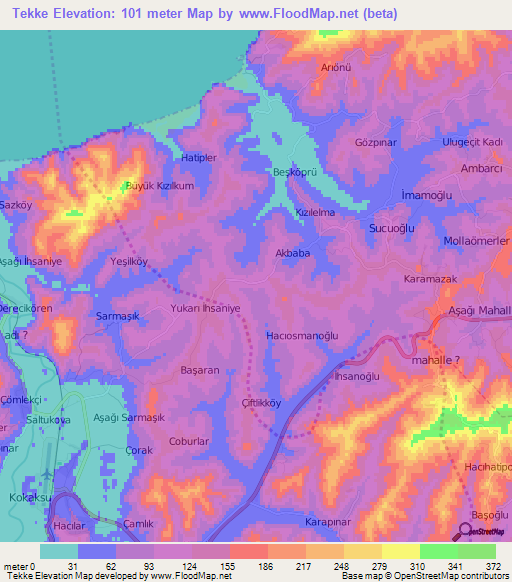 Tekke,Turkey Elevation Map