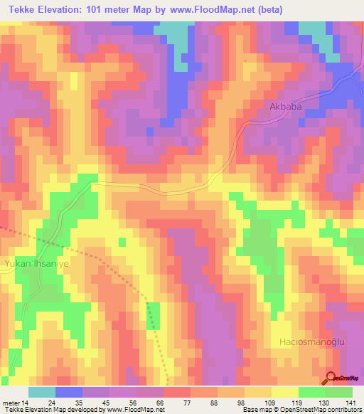 Tekke,Turkey Elevation Map