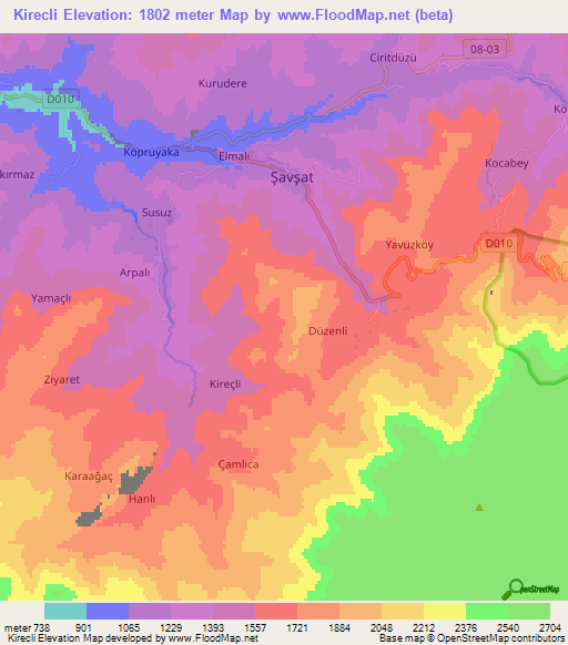 Kirecli,Turkey Elevation Map