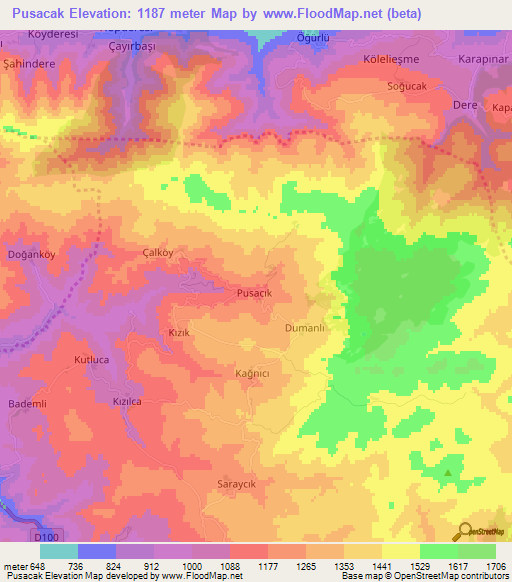 Pusacak,Turkey Elevation Map