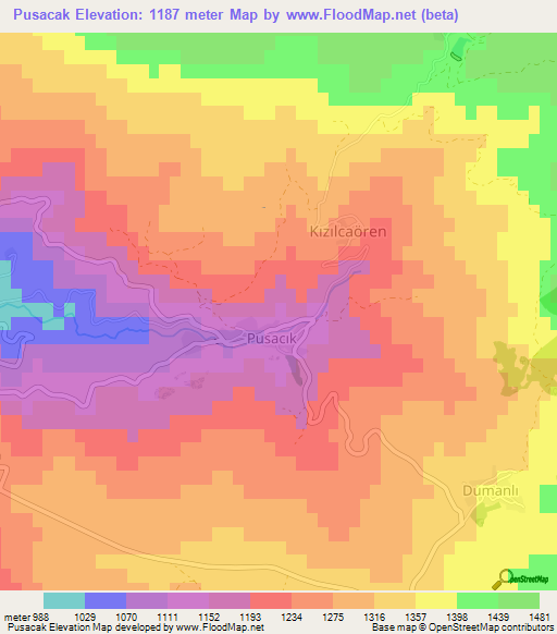 Pusacak,Turkey Elevation Map