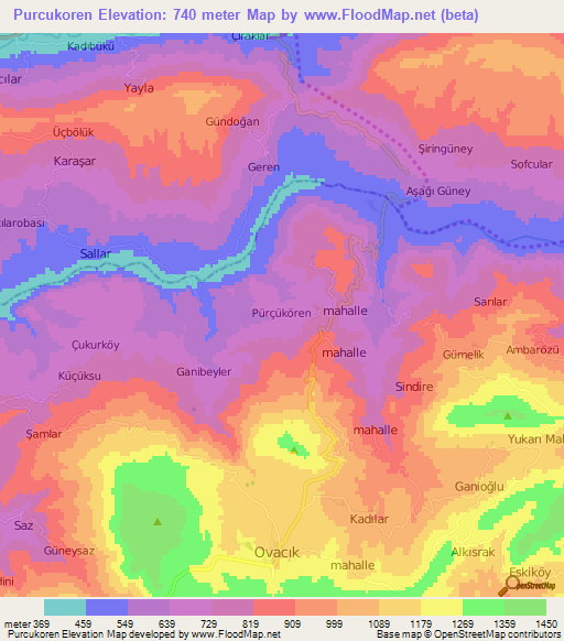 Purcukoren,Turkey Elevation Map