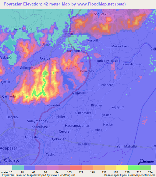 Poyrazlar,Turkey Elevation Map