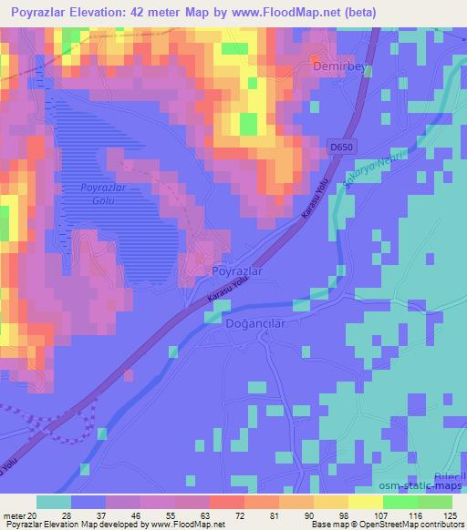 Poyrazlar,Turkey Elevation Map