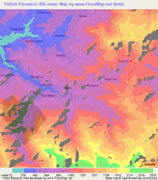 Yildizli,Turkey Elevation Map