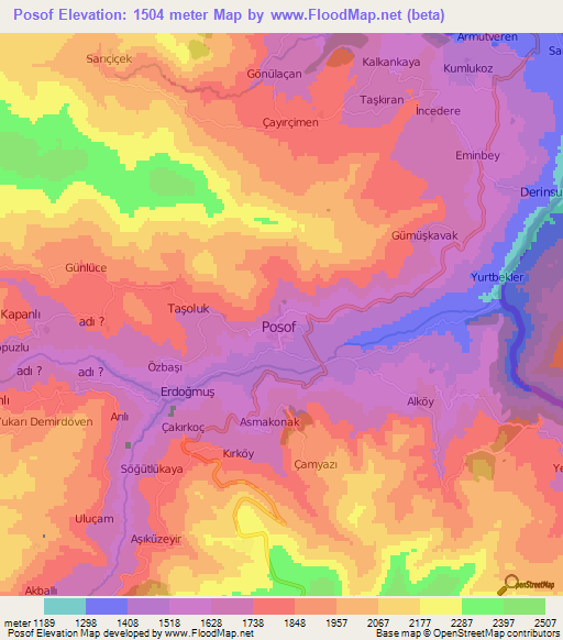 Posof,Turkey Elevation Map