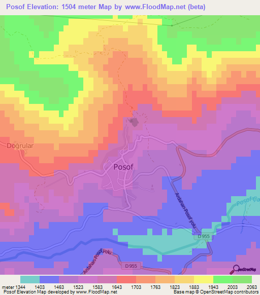 Posof,Turkey Elevation Map