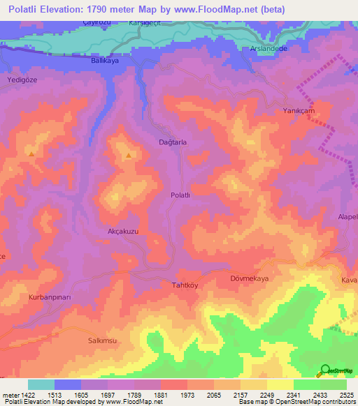 Polatli,Turkey Elevation Map