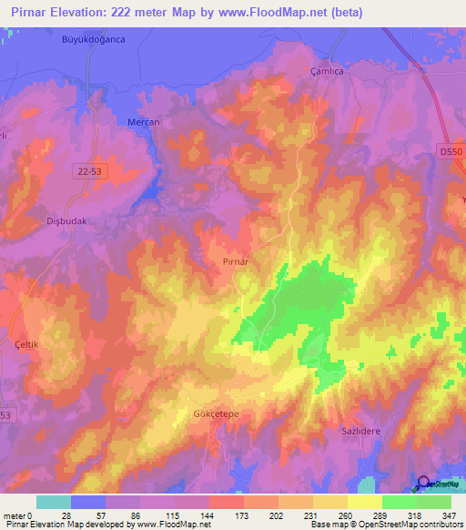 Pirnar,Turkey Elevation Map