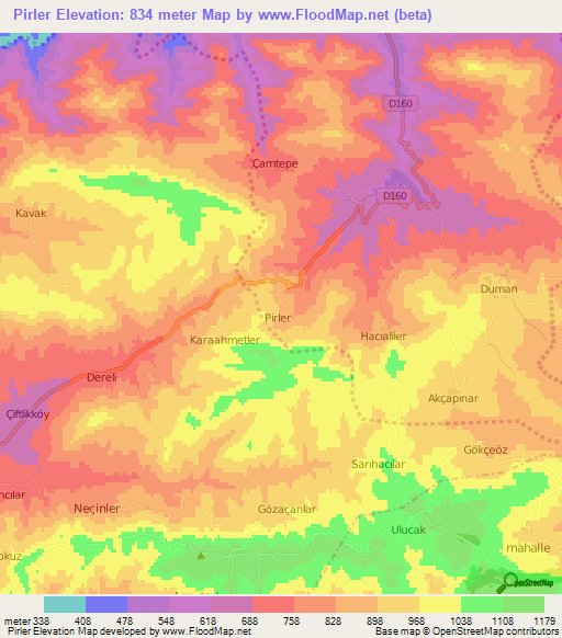 Pirler,Turkey Elevation Map