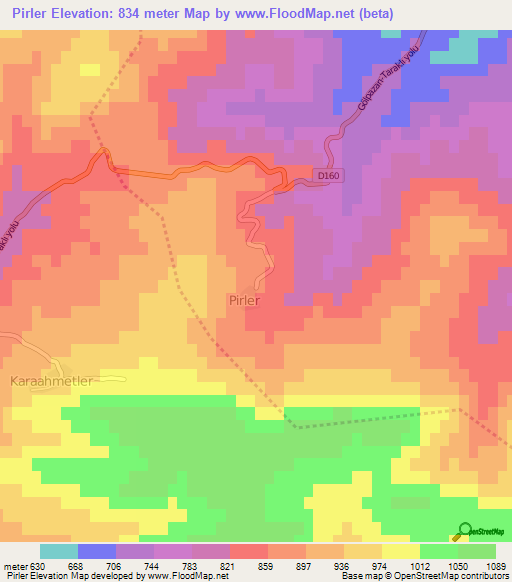 Pirler,Turkey Elevation Map