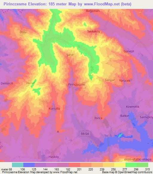 Pirinccesme,Turkey Elevation Map