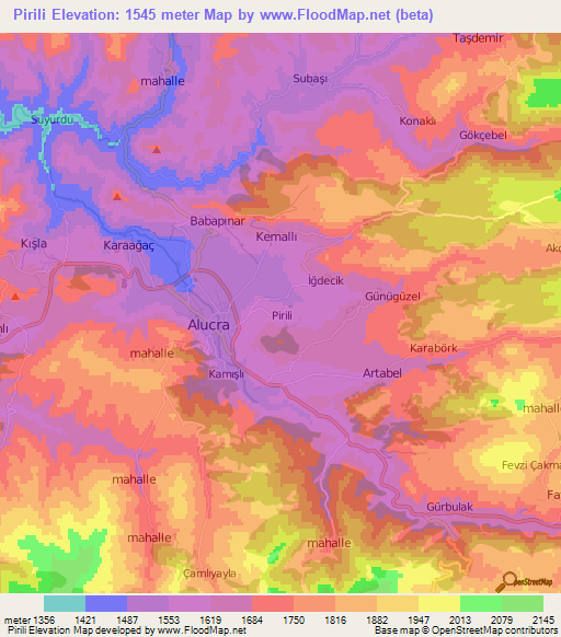 Pirili,Turkey Elevation Map