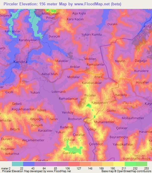 Pirceler,Turkey Elevation Map