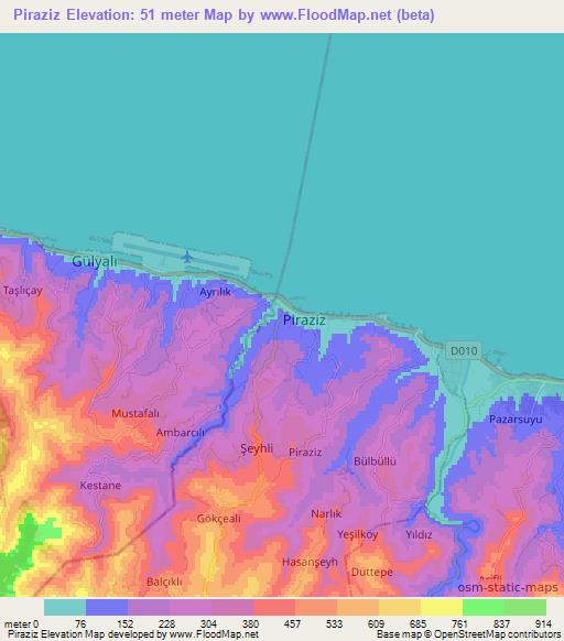 Piraziz,Turkey Elevation Map