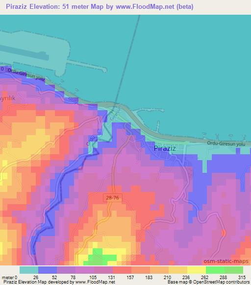 Piraziz,Turkey Elevation Map