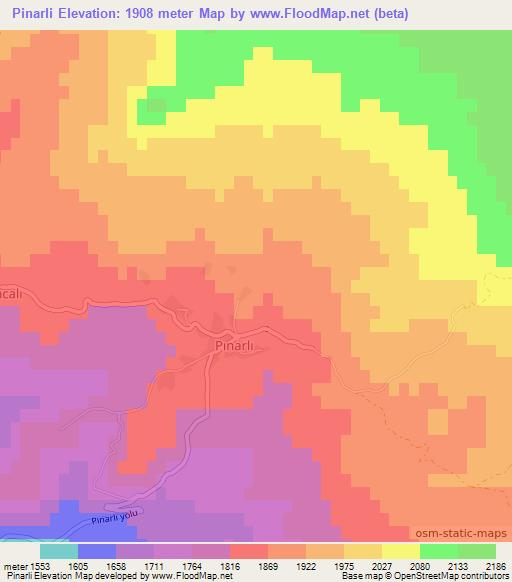 Pinarli,Turkey Elevation Map