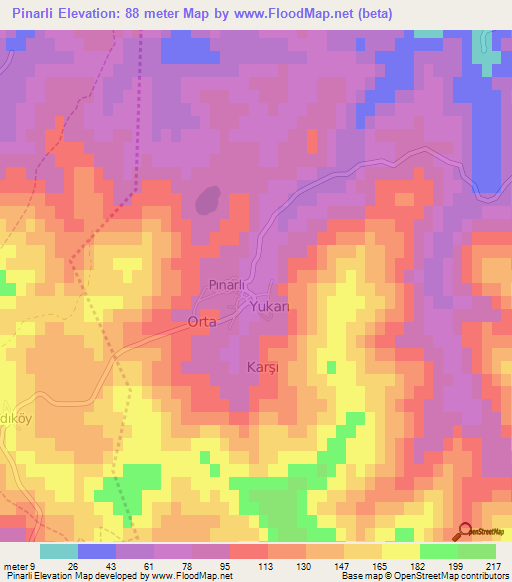 Pinarli,Turkey Elevation Map