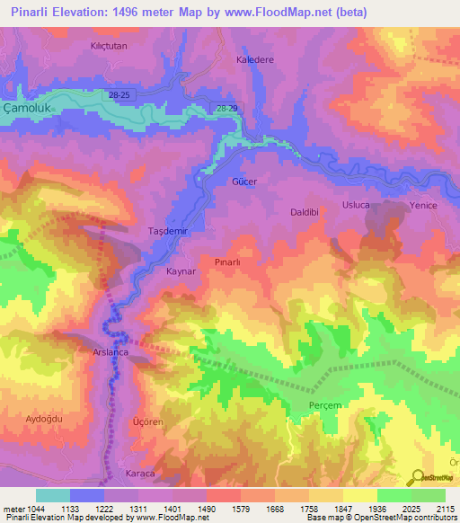 Pinarli,Turkey Elevation Map