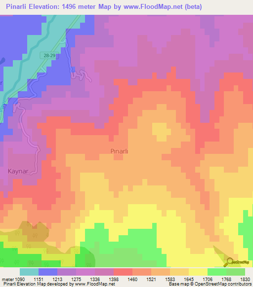 Pinarli,Turkey Elevation Map