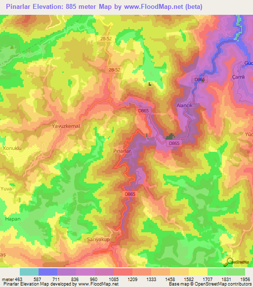 Pinarlar,Turkey Elevation Map