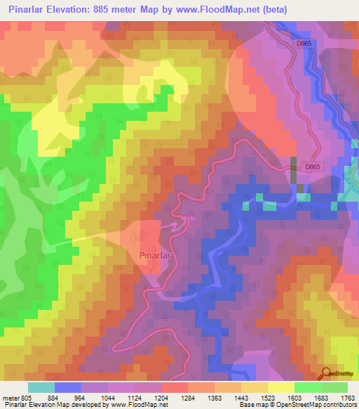 Pinarlar,Turkey Elevation Map