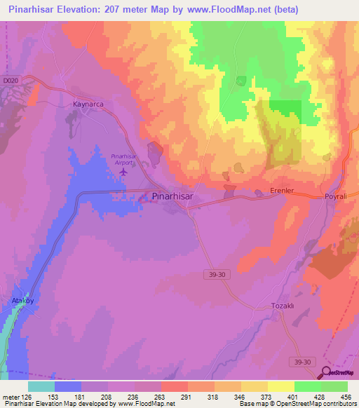 Pinarhisar,Turkey Elevation Map