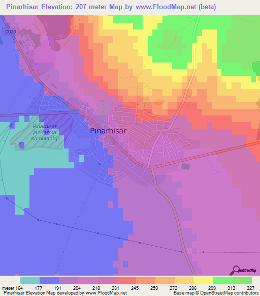 Pinarhisar,Turkey Elevation Map